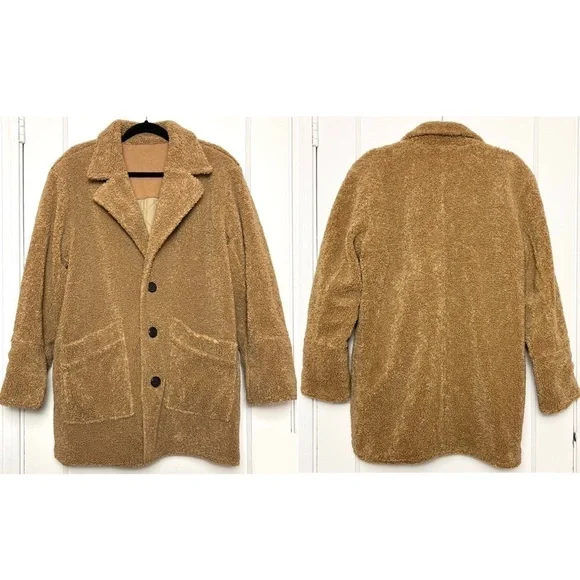 DEREK LAM 70s Reversible Wool Blend Quilted Faux Shearling Oversized Barn Coat 6 - Picture 10 of 17